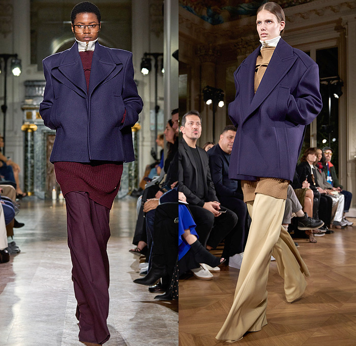Victoria Beckham 2024-2025 Fall Autumn Winter Womens Runway Looks - Paris Fashion Week PFW - Japanese Denim Jeans High Collar Funnel Neck Turtleneck Pencil Skirt High Waist Wide Leg Flare Knit Sweater Jumper Asymmetrical Deconstructed Chain Fringes Wire Hanger Brooch Dress Coils Tights Stockings Silk Blazer Jacket Strapless Leather Aviator Trench Coat Nautical Hood Boxy Frankenstein Shoulders Pantsuit Sheer Tulle Gown Loafers Handbag Victoria Beckham 2024-2025 Fall Autumn Winter Womens Runway Looks - Paris Fashion Week PFW - Japanese Denim Jeans High Collar Funnel Neck Turtleneck Pencil Skirt High Waist Wide Leg Flare Knit Sweater Jumper Asymmetrical Deconstructed Chain Fringes Wire Hanger Brooch Dress Coils Tights Stockings Silk Blazer Jacket Strapless Leather Aviator Trench Coat Nautical Hood Boxy Frankenstein Shoulders Pantsuit Sheer Tulle Gown Loafers Handbag