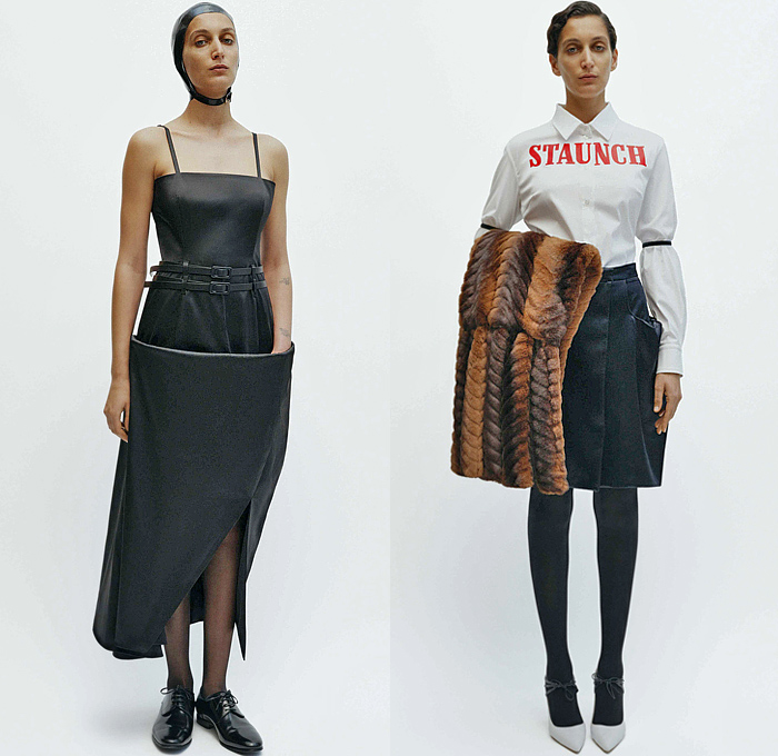 Feben 2025-2026 Fall Autumn Winter Womens Lookbook - London Fashion Week LFW UK - Ribbed Pleats Cinch Twist Tied  Sculpture Tank Top Lace Embroidery Sheer Tulle Decorative Art Fern Tights Leggings Gingham Check Plaid Patchwork Fur Stripes Draped Ruffles Bucket Skirt Pockets Noodle Strap Criss Cross Waist Silk Satin Cutout Holes Halterneck Turtleneck Corset Maxi Dress One Shoulder Fur Bedazzled Jewels Gems Outerwear Coat Mary Janes Gloves