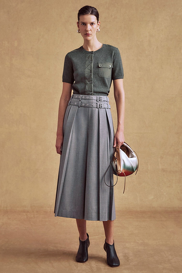 3.1 Phillip Lim 2026 Pre-Fall Womens fashion trends show studded leather, accordion pleats, ombré, silk patchwork, and knit crochet