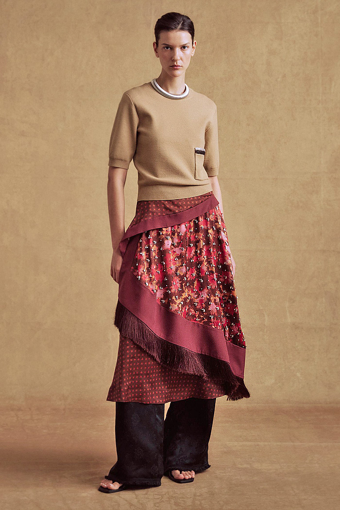 3.1 Phillip Lim 2026 Pre-Fall Womens fashion trends show studded leather, accordion pleats, ombré, silk patchwork, and knit crochet