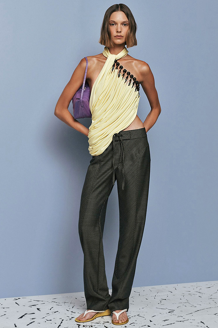 Christopher Esber 2026 Pre-Fall Womens Fashion Trends - dress, denim jeans, halterneck, beads, draped, shoelaces, embroidery, lace