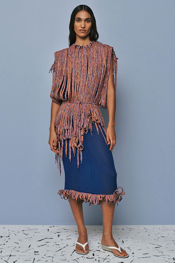 Christopher Esber 2026 Pre-Fall Womens Fashion Trends - dress, denim jeans, halterneck, beads, draped, shoelaces, embroidery, lace