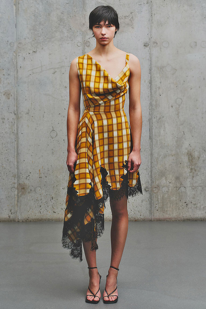 Monse 2026-2027 Fall Winter Womens Fashion Looks - Sunflowers Beads Cutout Deconstructed Check Pleats Knot Knit Stripes Lace Tulle