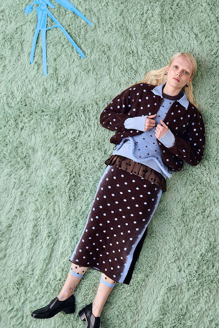 PH5 2026-2027 Fall Winter Womens Looks - Night Sky Stars Denim Jeans Pencil Skirt Curved Hem Holes Polka Dots