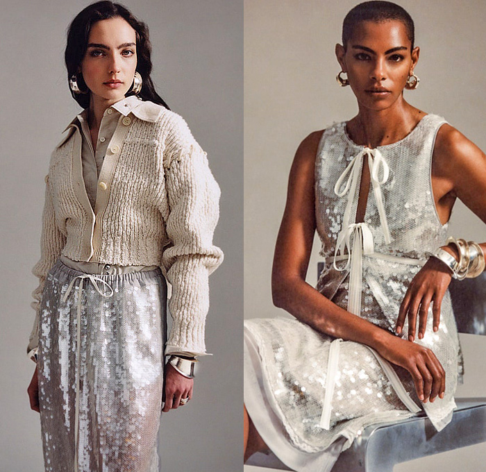 3.1 Phillip Lim 2026 Resort Cruise Pre-Spring Womens Lookbook - Outerwear Parka Field Jacket Coat Utility Pockets Denim Jeans Cargo Pants Knit Cardigan Sweater Jumper Pinstripe Shirtdress Cinch Strings Drawstring Dress Leopard Cape Shawl Bedazzled Sequins Lace Embroidery Crop Top Midriff Midi Skirt Snap Buttons Tearaway Peplum Wide Leg Quilted Puffer Miniskirt Asymmetrical Flats Clogs Snakeskin Studs Handbag Bag Tote