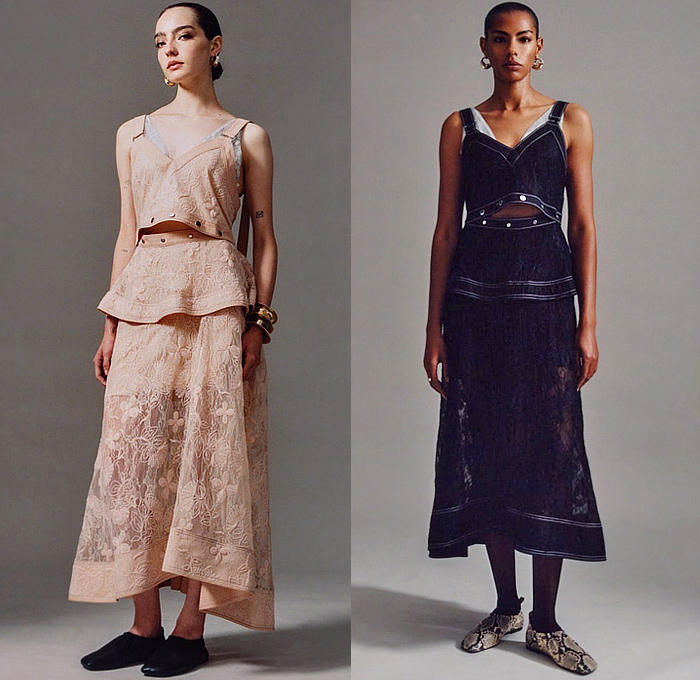 3.1 Phillip Lim 2026 Resort Cruise Pre-Spring Womens Lookbook - Outerwear Parka Field Jacket Coat Utility Pockets Denim Jeans Cargo Pants Knit Cardigan Sweater Jumper Pinstripe Shirtdress Cinch Strings Drawstring Dress Leopard Cape Shawl Bedazzled Sequins Lace Embroidery Crop Top Midriff Midi Skirt Snap Buttons Tearaway Peplum Wide Leg Quilted Puffer Miniskirt Asymmetrical Flats Clogs Snakeskin Studs Handbag Bag Tote