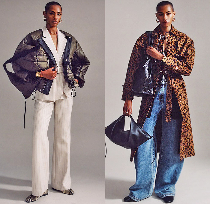 3.1 Phillip Lim 2026 Resort Cruise Pre-Spring Womens Lookbook - Outerwear Parka Field Jacket Coat Utility Pockets Denim Jeans Cargo Pants Knit Cardigan Sweater Jumper Pinstripe Shirtdress Cinch Strings Drawstring Dress Leopard Cape Shawl Bedazzled Sequins Lace Embroidery Crop Top Midriff Midi Skirt Snap Buttons Tearaway Peplum Wide Leg Quilted Puffer Miniskirt Asymmetrical Flats Clogs Snakeskin Studs Handbag Bag Tote