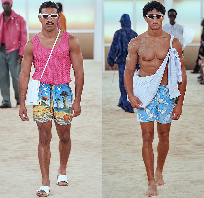 3.Paradis 2026 Spring Summer menswear – freedom doves, surreal art beachwear, multi-waistband denim, crystals, utility layers