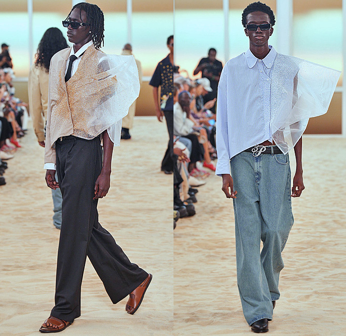 3.Paradis 2026 Spring Summer menswear – freedom doves, surreal art beachwear, multi-waistband denim, crystals, utility layers