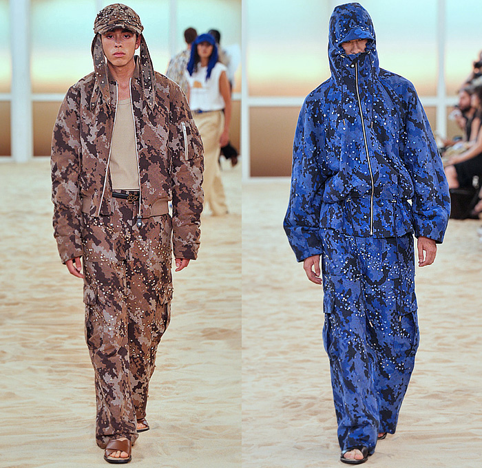 3.Paradis 2026 Spring Summer menswear – freedom doves, surreal art beachwear, multi-waistband denim, crystals, utility layers