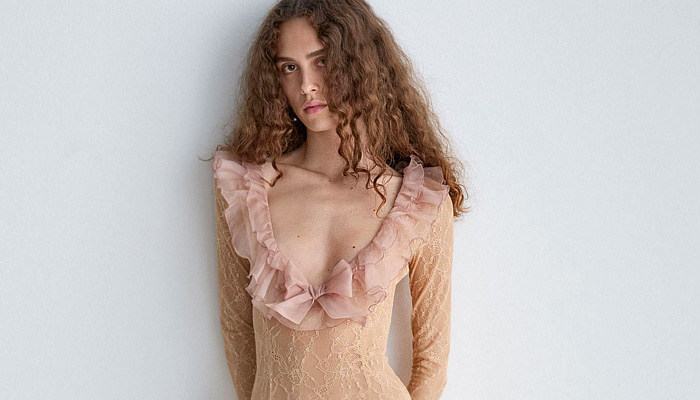 Alessandra Rich 2026 Spring Summer Women LFW - peasant sleeves, bralettes, lace embroidery, sequins, sheer, ruffles, bows, flowers