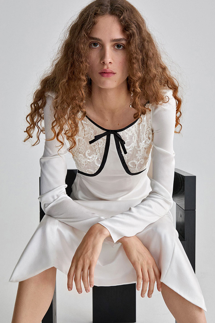 Alessandra Rich 2026 Spring Summer Women LFW - peasant sleeves, bralettes, lace embroidery, sequins, sheer, ruffles, bows, flowers