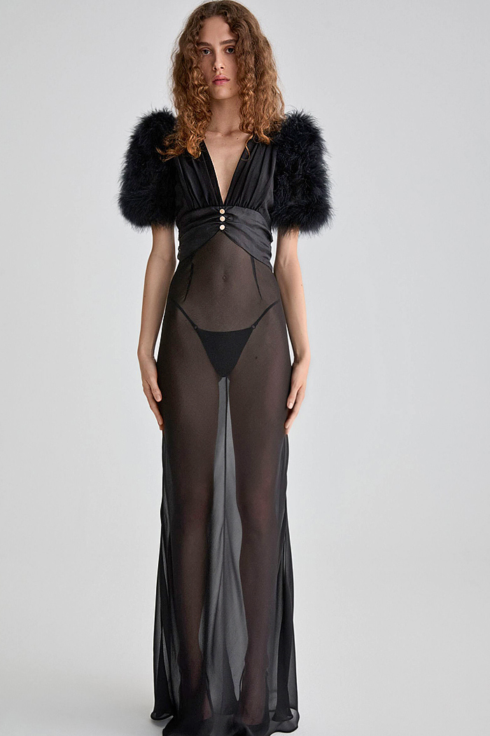 Alessandra Rich 2026 Spring Summer Women LFW - peasant sleeves, bralettes, lace embroidery, sequins, sheer, ruffles, bows, flowers