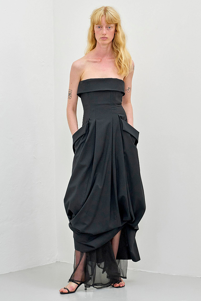 Anne Sofie Madsen 2026 Spring Summer Womens Looks – Glam Rat Clutch, chiffon, belts, pleats, shoulder pads, perfecto biker jackets