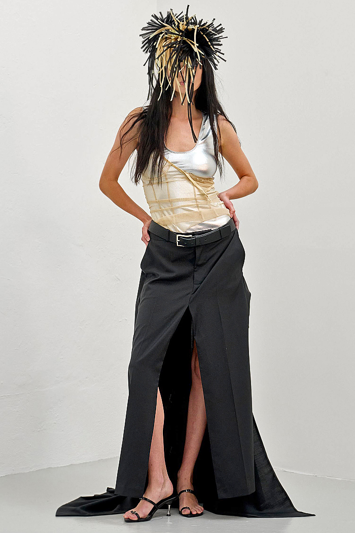 Anne Sofie Madsen 2026 Spring Summer Womens Looks – Glam Rat Clutch, chiffon, belts, pleats, shoulder pads, perfecto biker jackets