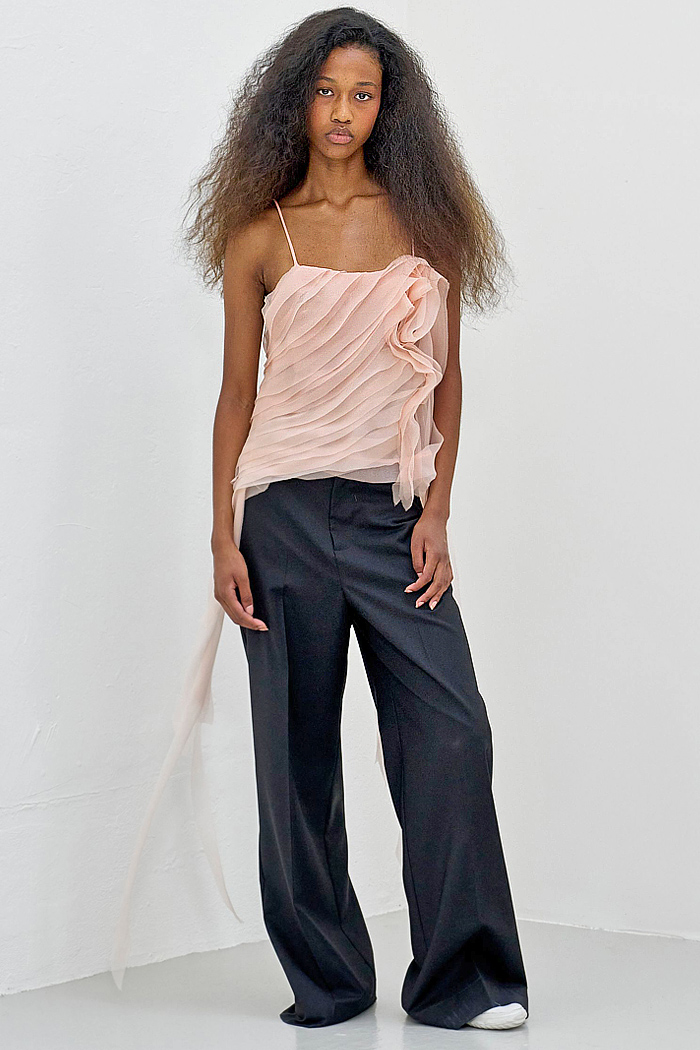 Anne Sofie Madsen 2026 Spring Summer Womens Looks – Glam Rat Clutch, chiffon, belts, pleats, shoulder pads, perfecto biker jackets