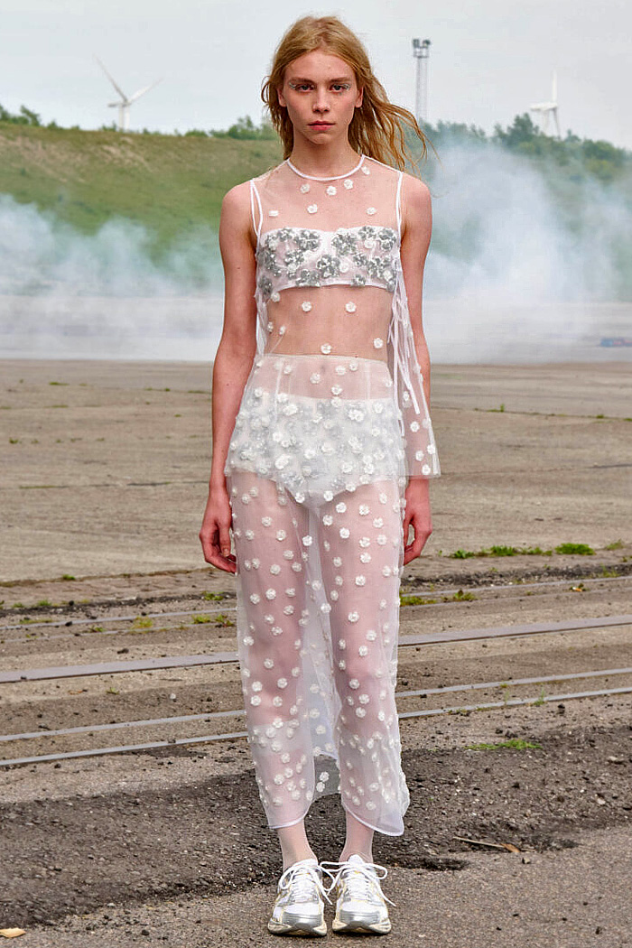 Cecilie Bahnsen 2026 Spring Summer Womenswear - Cutout Florals, Babydoll Dress, Silver, Polka Dots, Sheer, Quilted, Looped Hems