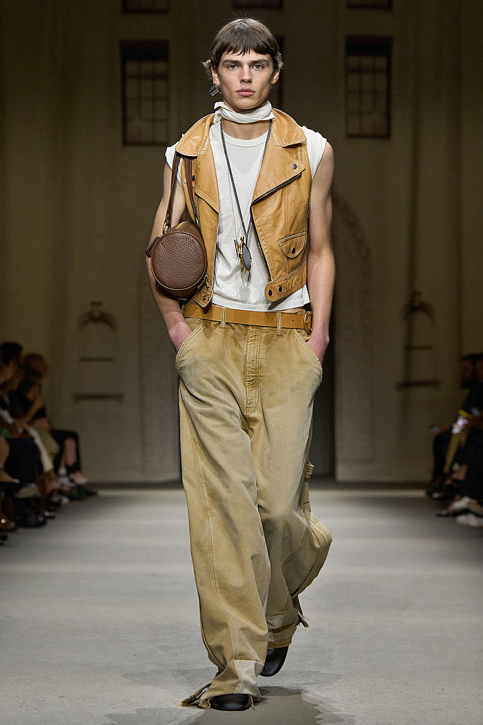 Coach 2026 Spring Summer Mens NYFW - denim jeans jacket, patchwork check baggy pants, Kisslock Barrel bag, coin purse necklace