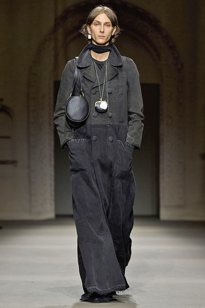 Coach 2026 Spring Summer Mens NYFW - denim jeans jacket, patchwork check baggy pants, Kisslock Barrel bag, coin purse necklace