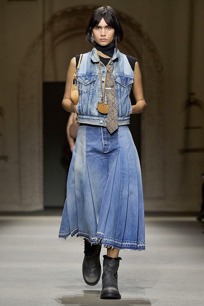 Coach 2026 Spring Summer Womens at NYFW had denim jeans, suede vest, patchwork check pants, monogram, sky, hearts, sheer dress