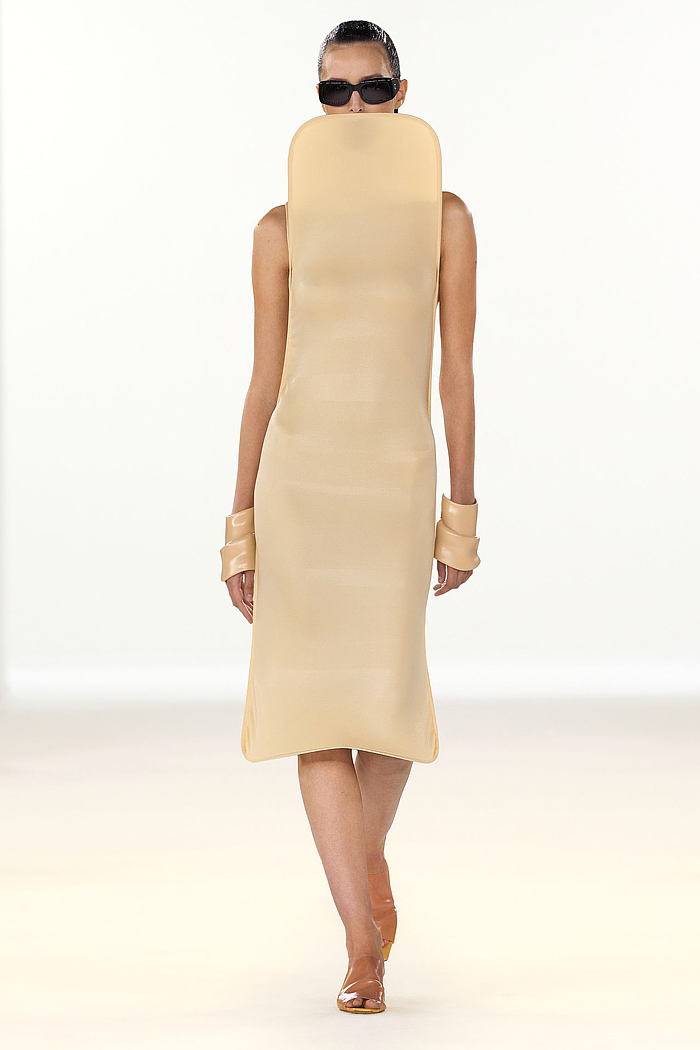 Courrèges 2026 Spring Summer Women - veils, bikini, straps, cycling shorts, cuffs, petal mullet hems, denim jeans, shield, cutouts