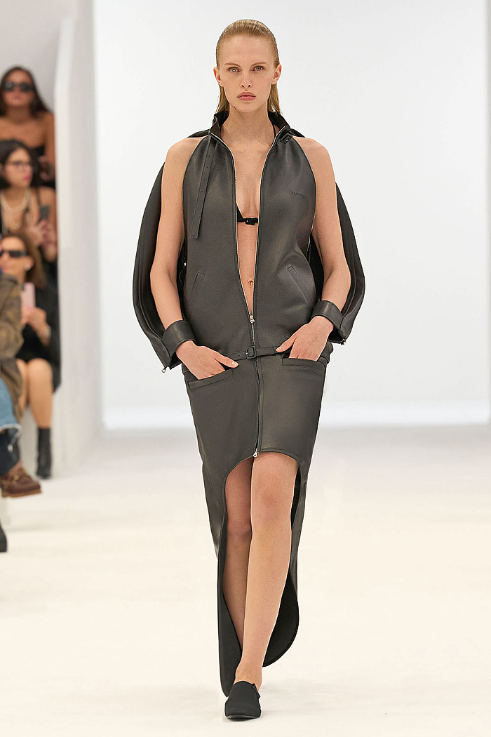 Courrèges 2026 Spring Summer Women - veils, bikini, straps, cycling shorts, cuffs, petal mullet hems, denim jeans, shield, cutouts