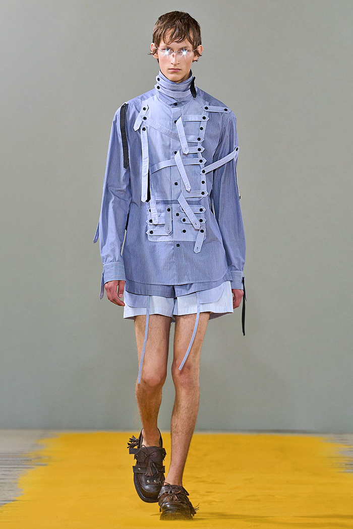 Craig Green 2026 Spring Summer Mens Runway - Vest, Straps, Fred Perry Collab, Knit Fringes, Skirt Shorts, Flowers, and Rainwear