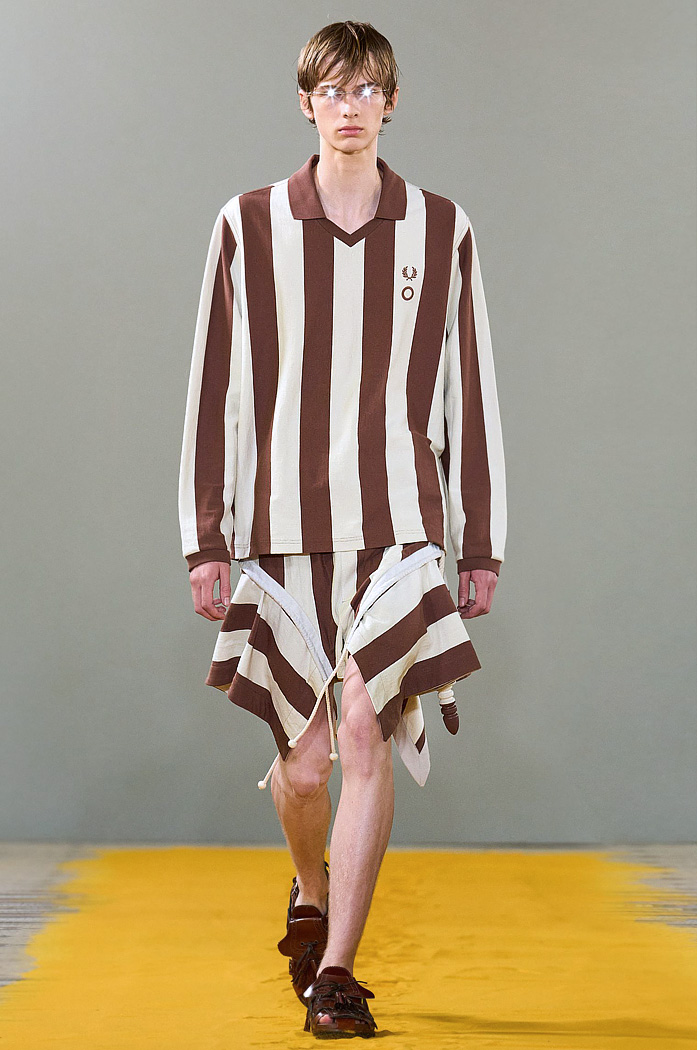 Craig Green 2026 Spring Summer Mens Runway - Vest, Straps, Fred Perry Collab, Knit Fringes, Skirt Shorts, Flowers, and Rainwear