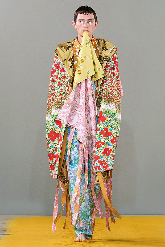 Craig Green 2026 Spring Summer Mens Runway - Vest, Straps, Fred Perry Collab, Knit Fringes, Skirt Shorts, Flowers, and Rainwear