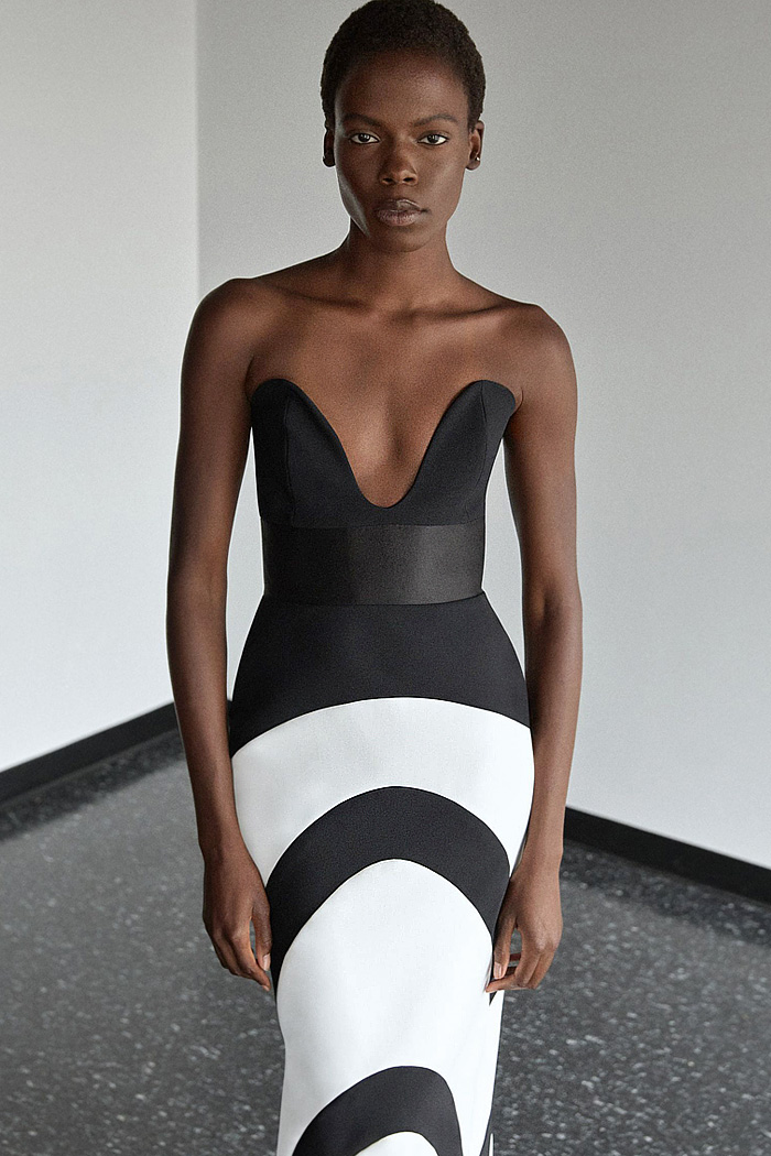 Greta Constantine 2026 Spring Summer Womens at NYFW - coveralls, sequins, flare, sheer, embroidered swirls, ruffles, peplum, cape