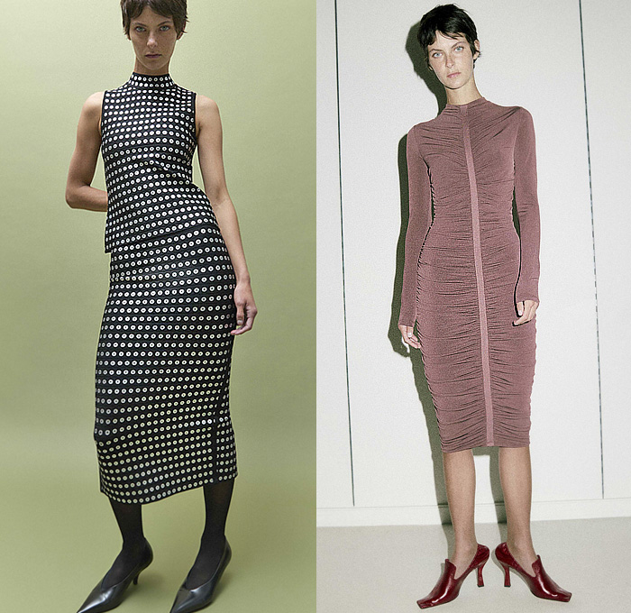Hervé Léger 2026 Resort Cruise Pre-Spring Womens Lookbook - Body Contour Bandage Dress Mockneck Metallic Silk Strapless Shapewear One Shoulder Cinch Pleats Grommets Dots Strings Threads Fringes Halterneck Pencil Skirt Basketweave Tights Stockings Heels