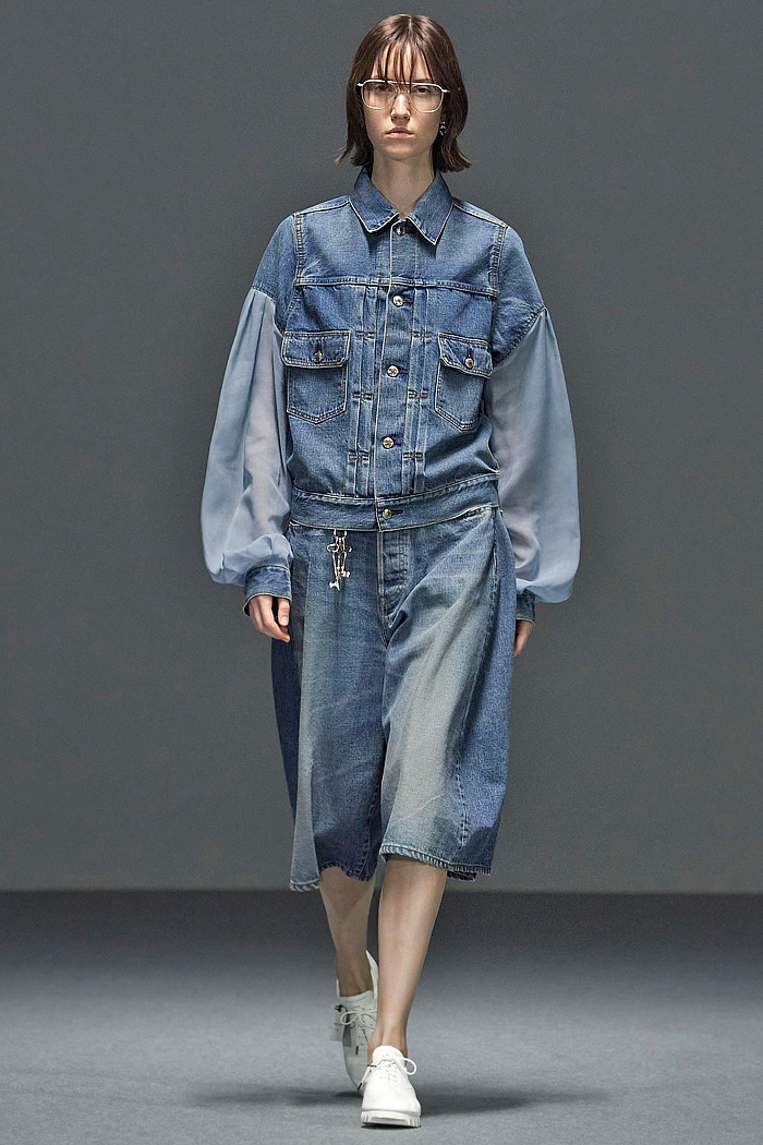 Hyke 2026 Spring Summer Womens Runway featuring nautical marine stripes, pleats, patchwork denim jeans, baggy sailor pants
