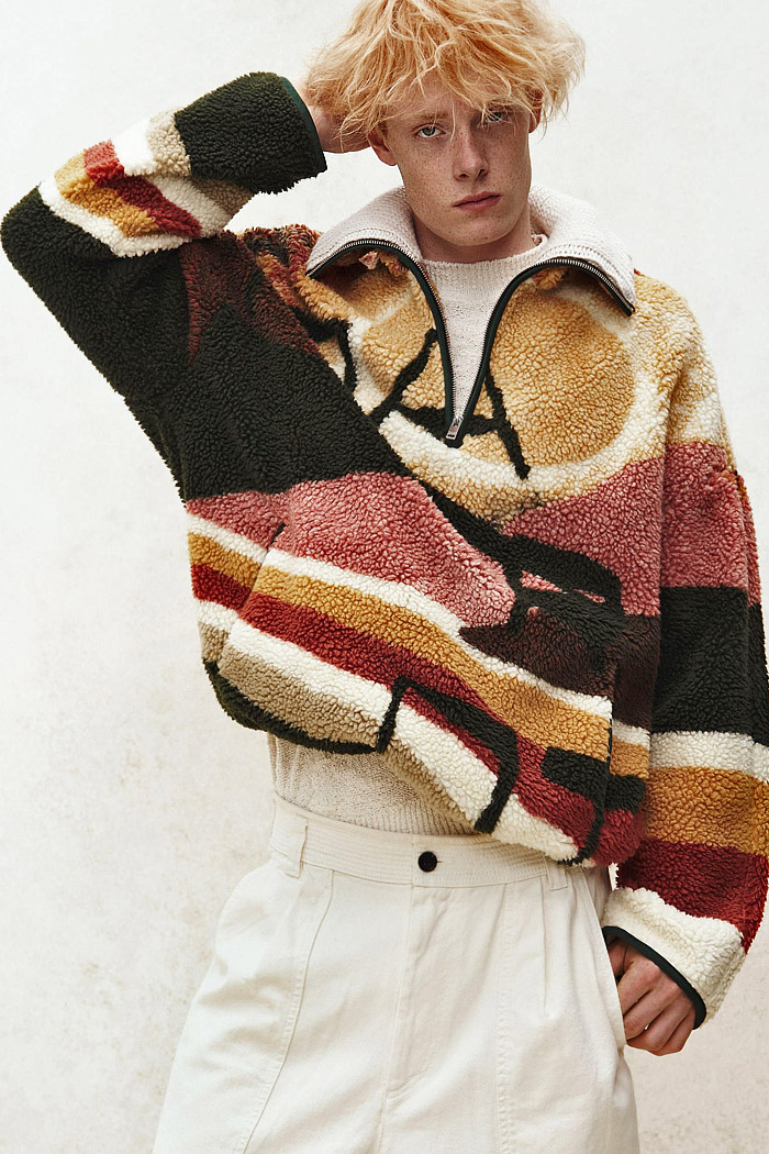 Isabel Marant 2026 Spring Summer Menswear – Ibiza, tribal, denim jackets, striped jeans, knit hoodies, fleece, leaves, camp shirts