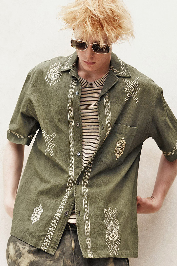 Isabel Marant 2026 Spring Summer Menswear – Ibiza, tribal, denim jackets, striped jeans, knit hoodies, fleece, leaves, camp shirts