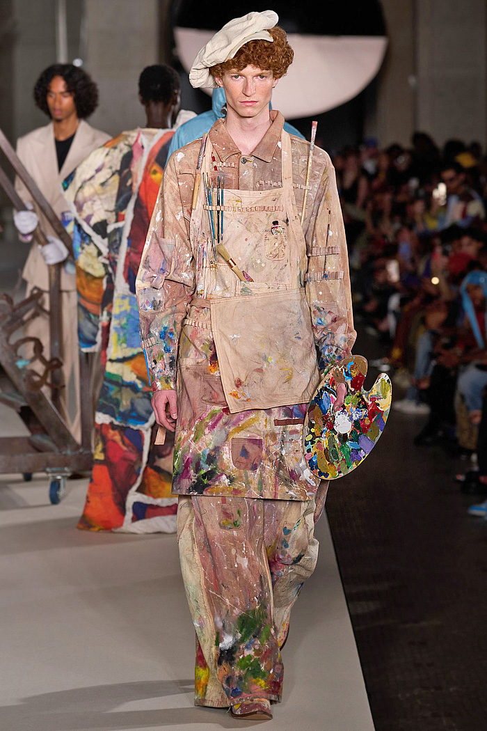 KidSuper 2026 Spring Summer Mens - flaps, children's book illustrations, coats, patchwork, wide leg jeans, apron, deconstructed