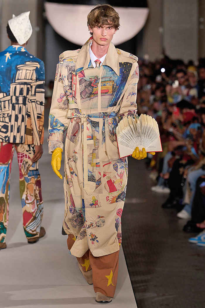 KidSuper 2026 Spring Summer Mens - flaps, children's book illustrations, coats, patchwork, wide leg jeans, apron, deconstructed