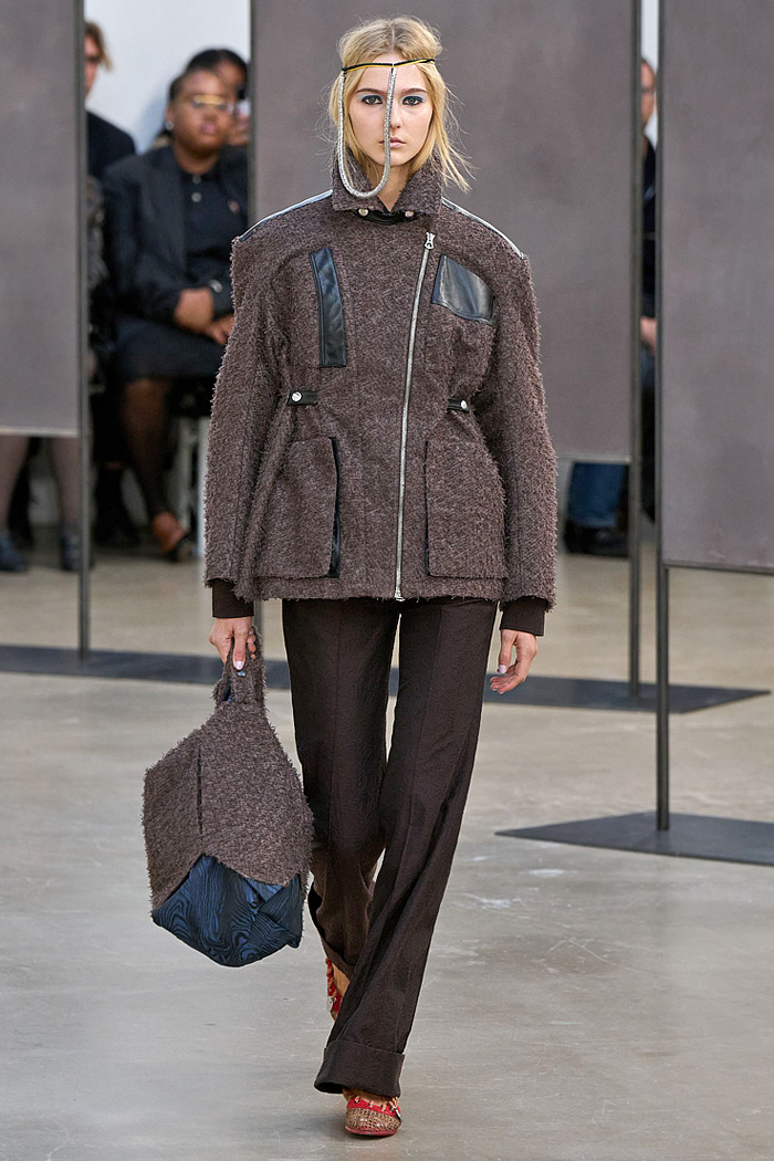 Kiko Kostadinov 2026 Spring Summer Womens at Paris - diamond knits, patchwork, cutouts, gladiator flats, pyramid hood, bricolage