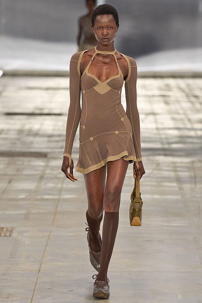 KNWLS 2026 Spring Summer Womens denim jeans, leotard, bodycon, neoprene, harness, armor, flare, corset, check, tights, Nike collab