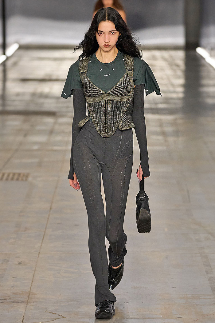 KNWLS 2026 Spring Summer Womens denim jeans, leotard, bodycon, neoprene, harness, armor, flare, corset, check, tights, Nike collab