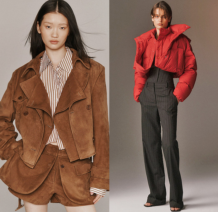 Monse 2026 Resort Cruise Pre-Spring Womens Lookbook - Denim Jeans Deconstructed Hybrid Vest Asymmetrical Knit Sweater Jumper Metal Studs Patchwork Cardigan Blouse Shirtdress Pinstripe Leather Sweatshirt Hoodie Harness Check Blazerdress Pockets Belts Straps Miniskirt Balloon Skirt Shorts Double Collar Suede Quilted Puffer Outerwear Jacket Zipper Slashed Wide Leg Baggy Loose Vest Draped Knot Tied Dress Velvet Flats Clogs Loafers