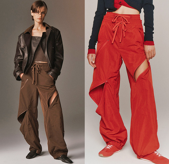 Monse 2026 Resort Cruise Pre-Spring Womens Lookbook - Denim Jeans Deconstructed Hybrid Vest Asymmetrical Knit Sweater Jumper Metal Studs Patchwork Cardigan Blouse Shirtdress Pinstripe Leather Sweatshirt Hoodie Harness Check Blazerdress Pockets Belts Straps Miniskirt Balloon Skirt Shorts Double Collar Suede Quilted Puffer Outerwear Jacket Zipper Slashed Wide Leg Baggy Loose Vest Draped Knot Tied Dress Velvet Flats Clogs Loafers