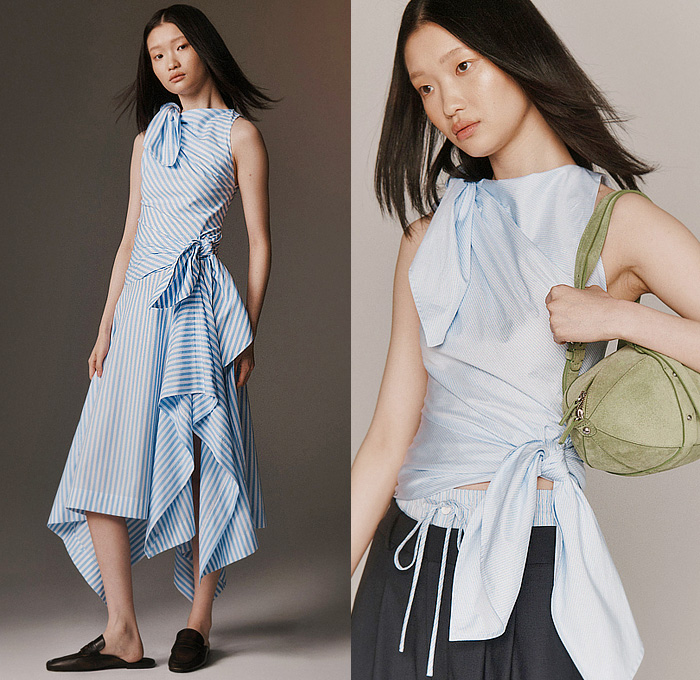 Monse 2026 Resort Cruise Pre-Spring Womens Lookbook - Denim Jeans Deconstructed Hybrid Vest Asymmetrical Knit Sweater Jumper Metal Studs Patchwork Cardigan Blouse Shirtdress Pinstripe Leather Sweatshirt Hoodie Harness Check Blazerdress Pockets Belts Straps Miniskirt Balloon Skirt Shorts Double Collar Suede Quilted Puffer Outerwear Jacket Zipper Slashed Wide Leg Baggy Loose Vest Draped Knot Tied Dress Velvet Flats Clogs Loafers