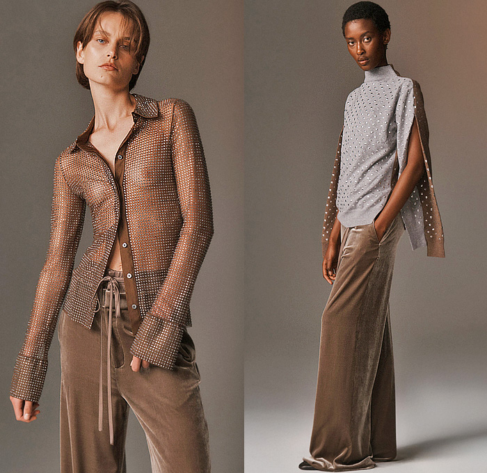 Monse 2026 Resort Cruise Pre-Spring Womens Lookbook - Denim Jeans Deconstructed Hybrid Vest Asymmetrical Knit Sweater Jumper Metal Studs Patchwork Cardigan Blouse Shirtdress Pinstripe Leather Sweatshirt Hoodie Harness Check Blazerdress Pockets Belts Straps Miniskirt Balloon Skirt Shorts Double Collar Suede Quilted Puffer Outerwear Jacket Zipper Slashed Wide Leg Baggy Loose Vest Draped Knot Tied Dress Velvet Flats Clogs Loafers