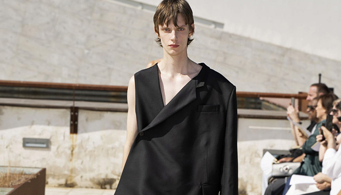 Niccolò Pasqualetti 2026 Spring Summer Menswear – denim jeans jumpsuit, cape jacket, cargo pants, pleats, deconstructed hybrid