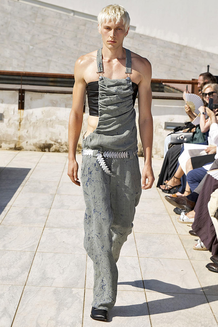 Niccolò Pasqualetti 2026 Spring Summer Menswear – denim jeans jumpsuit, cape jacket, cargo pants, pleats, deconstructed hybrid