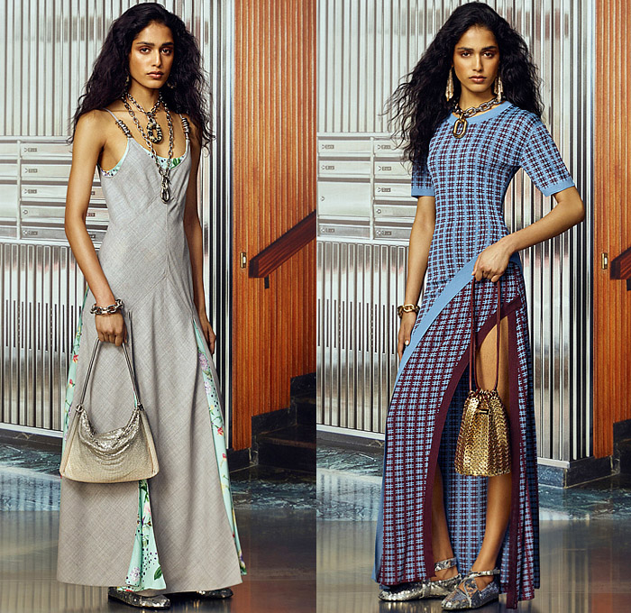 Rabanne 2026 Resort Cruise Pre-Spring Womens Lookbook - Bedazzled Sequins Paillettes Gems Jewels Crop Top Midriff Dress Chainmail Sheer Capelet Studs Pantsuit Blazer Chain Leather Bomber Field Jacket Trinkets Mesh Halterneck Cinch Pleats Metallic Panels High Slit Knit Check Plaid Outerwear Coat Fur Strap Flats Hat Cap