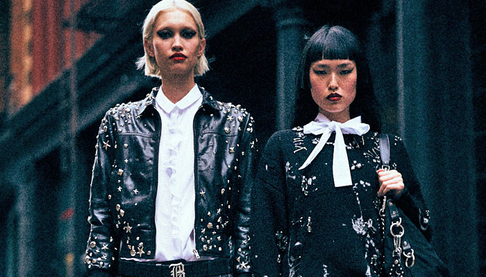 R13 2026 Resort Womens Looks with urban grunge style, hearts, fishnets, pinstripes, studs, babydoll dresses, and hybrid skirtpants