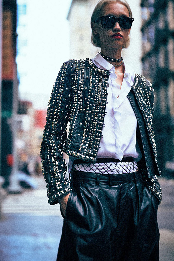 R13 2026 Resort Womens Looks with urban grunge style, hearts, fishnets, pinstripes, studs, babydoll dresses, and hybrid skirtpants