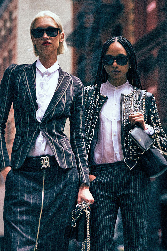 R13 2026 Resort Womens Looks with urban grunge style, hearts, fishnets, pinstripes, studs, babydoll dresses, and hybrid skirtpants