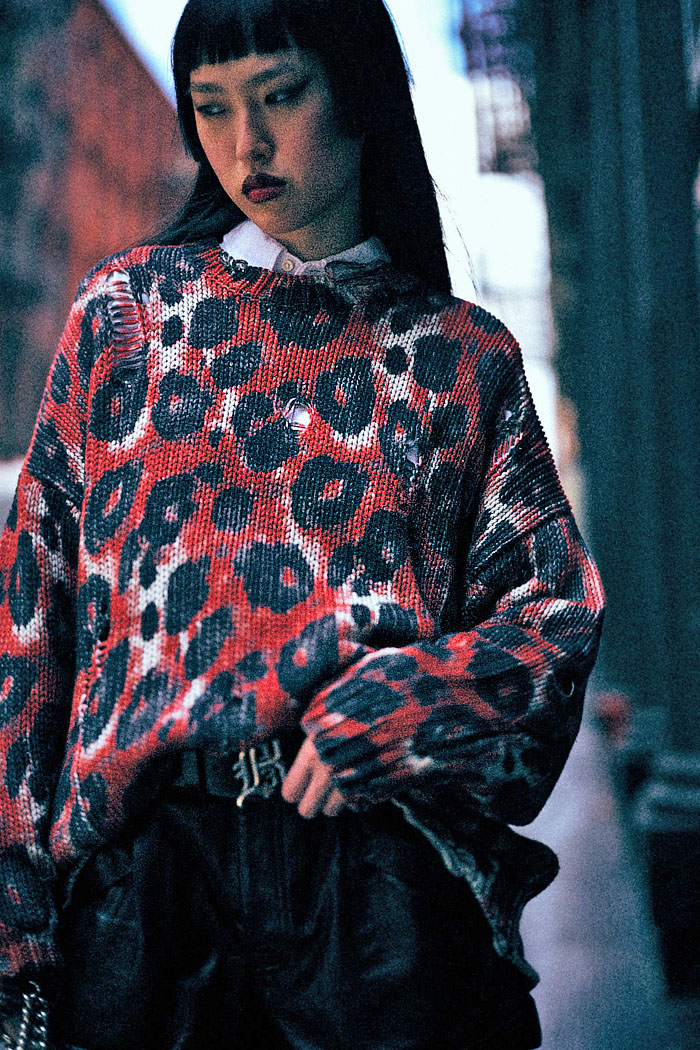 R13 2026 Resort Womens Looks with urban grunge style, hearts, fishnets, pinstripes, studs, babydoll dresses, and hybrid skirtpants